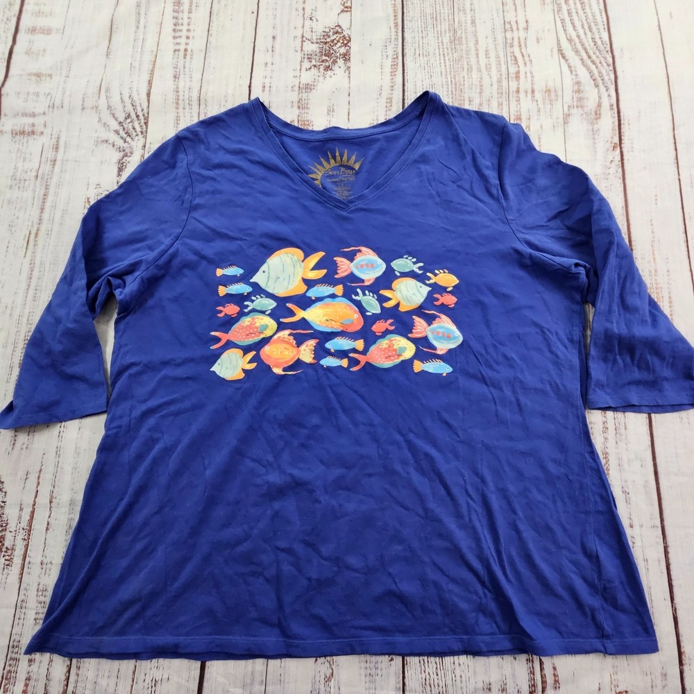 Sun Bay Fish Sunny Day Tech Ble Short Sleeve Cotton T-Shirt Women's 1X
